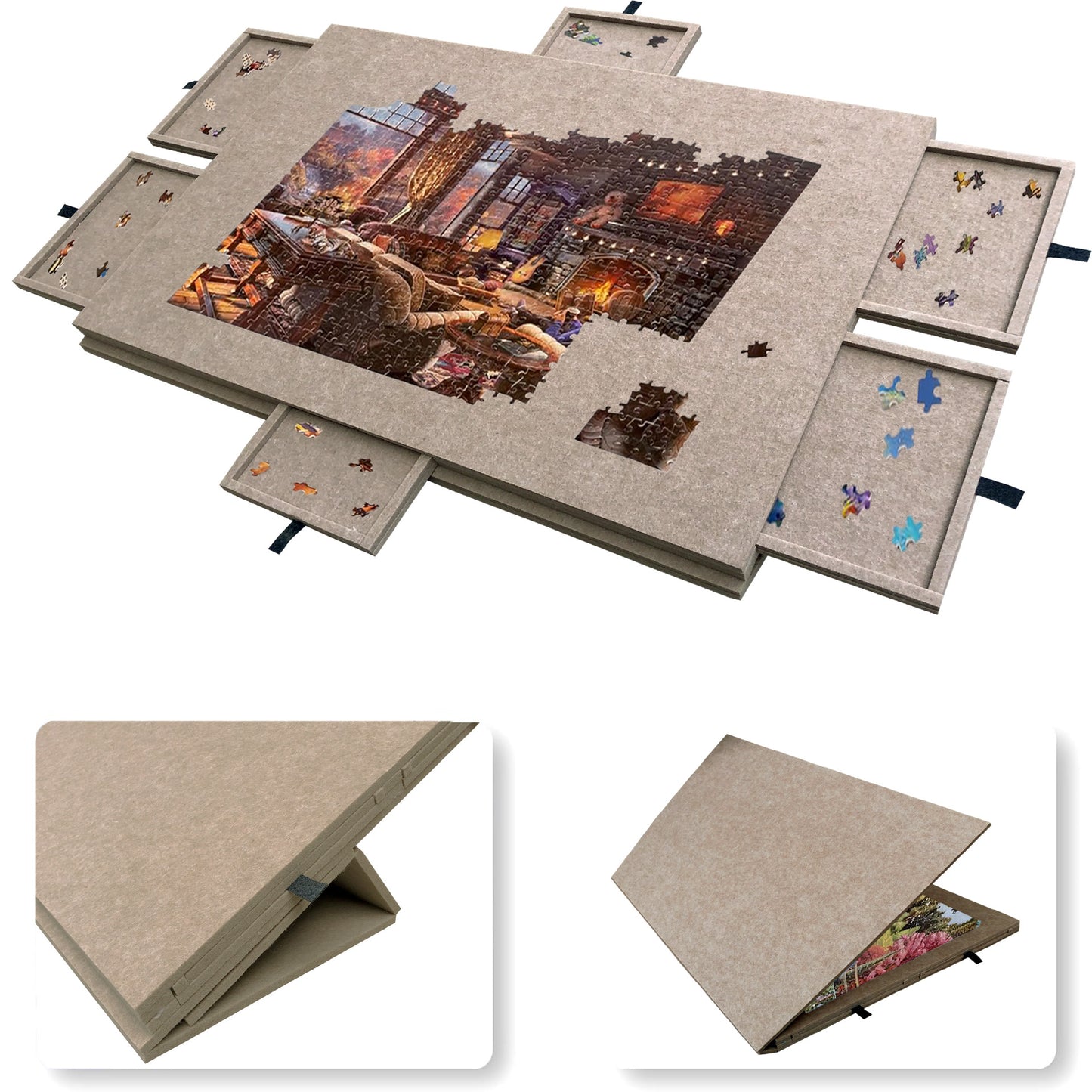 Ergo puzzelmap | Draagbaar Puzzelbord met 6 Lades en een Standaard, 1000 of 1500 stukjes